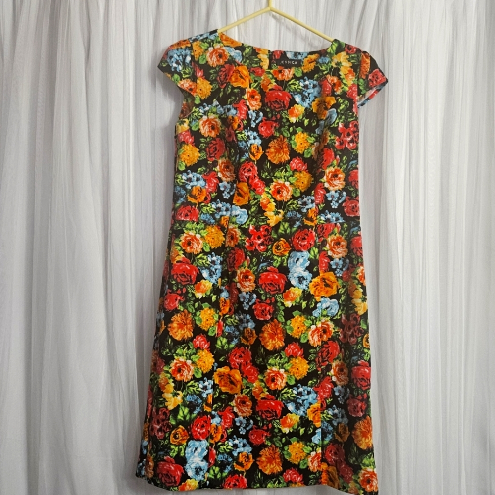 Jessica Floral Cap Sleeve Midi Dress Sz 4